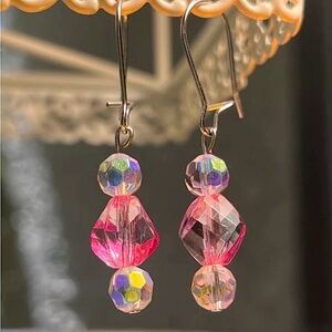 Handmade Sparkly Pink Dangle Earrings